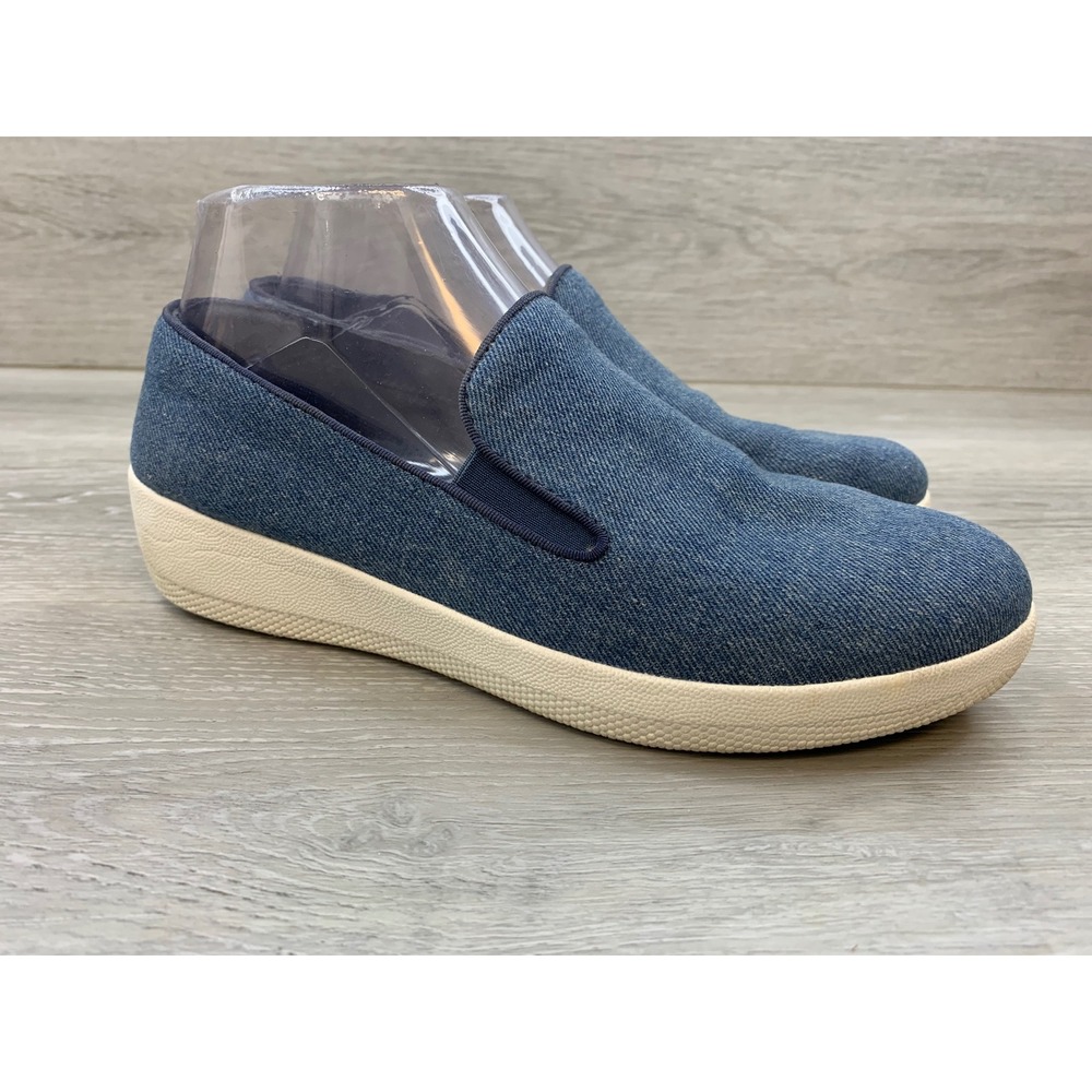 FitFlop Supercomff Women's Denim Slip On Sneakers 7 Blue Textile Comfort Shoes